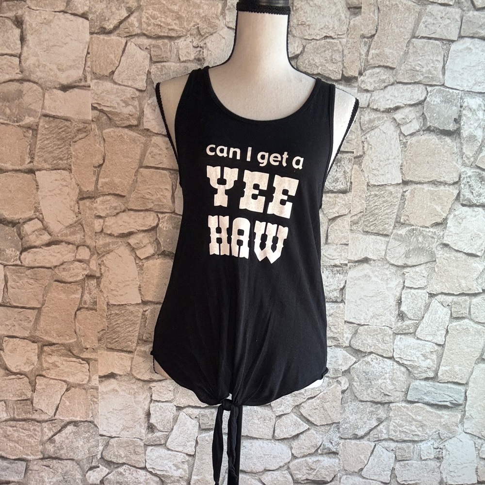 Black tank top with tie at the bottom